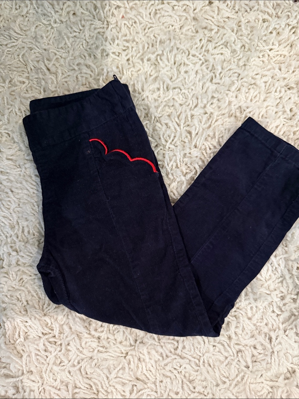 bella bliss Navy Corduroy Pants with Red Stitch Detail